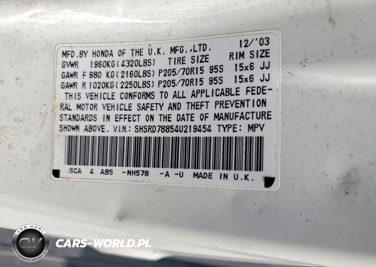 2004 Honda Cr-V Ex VIN:SHSRD78854U219454 - 12