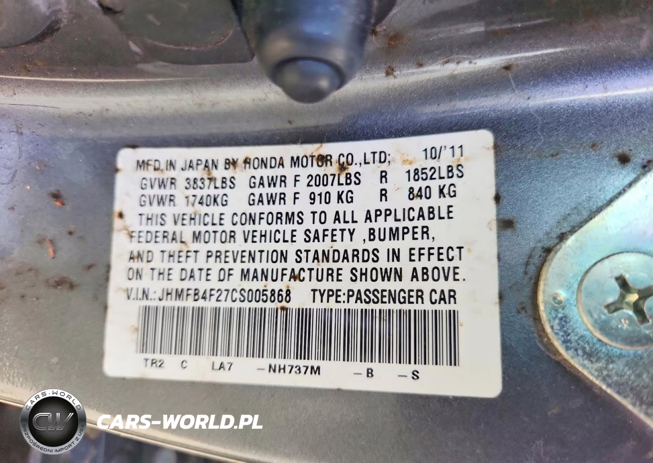 2012 Honda Civic Hybrid VIN:JHMFB4F27CS005868 - 12