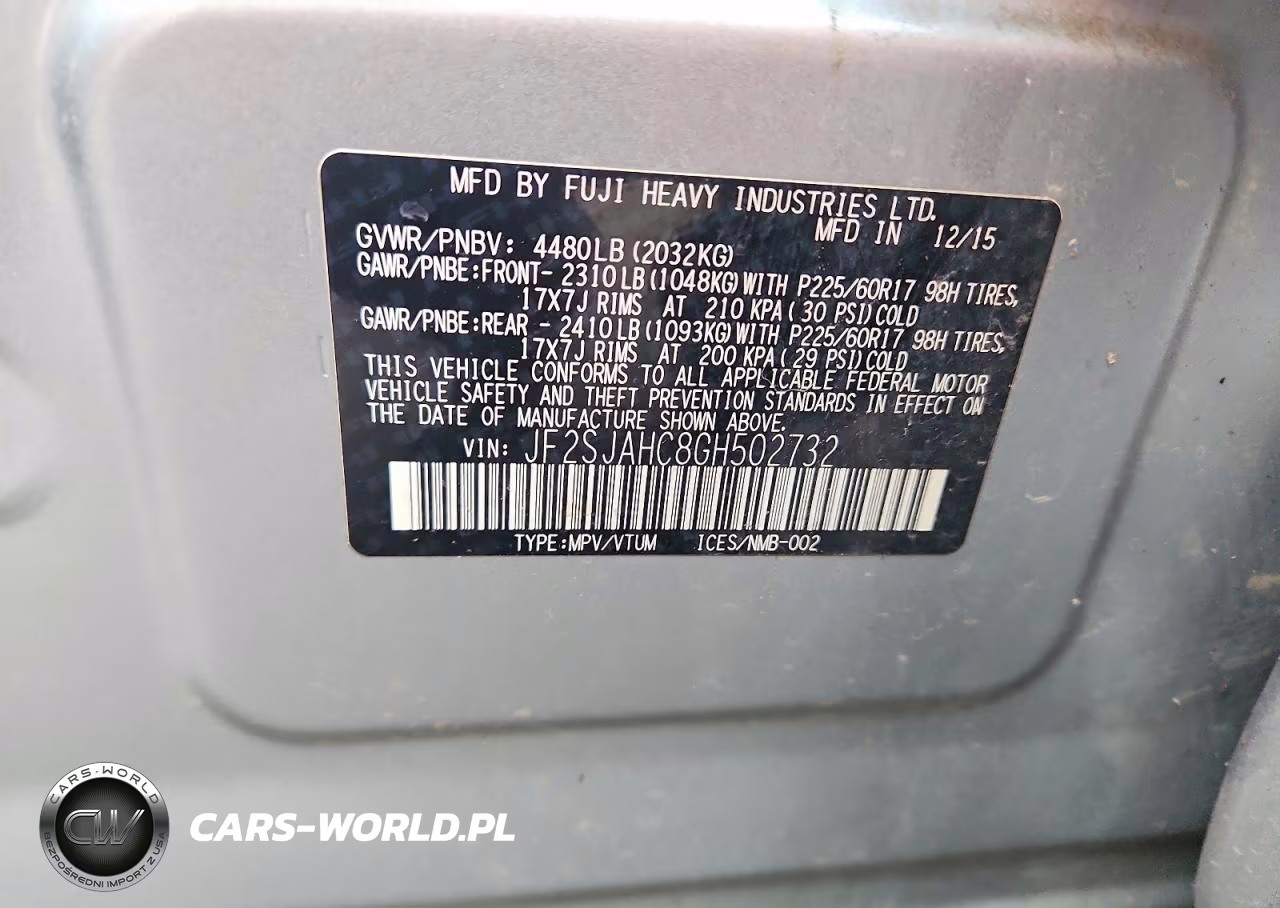 2016 Subaru Forester 2.5I Limited VIN:JF2SJAHC8GH502732 - 12