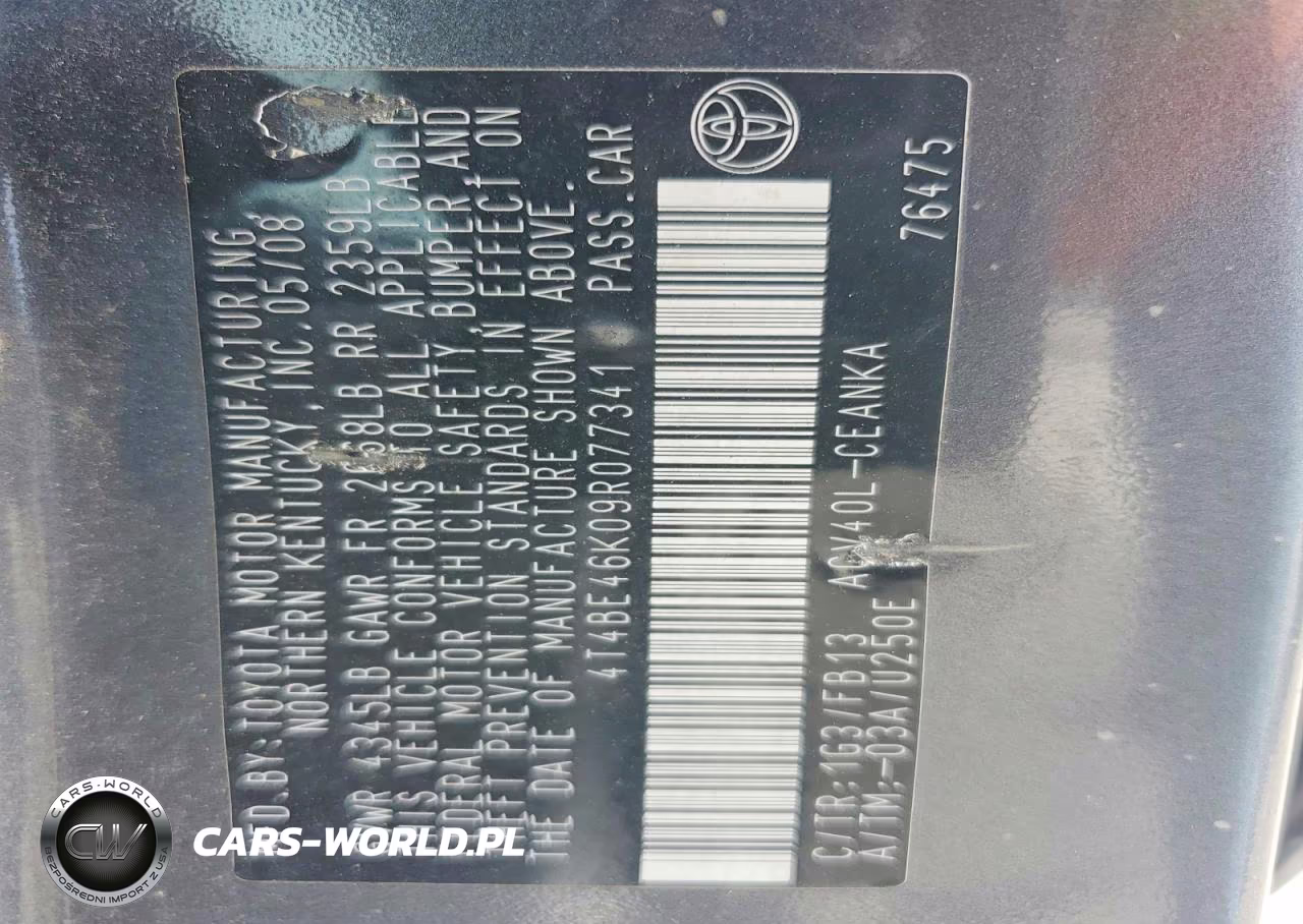 2009 Toyota Camry Base VIN:4T4BE46K09R077341 - 12