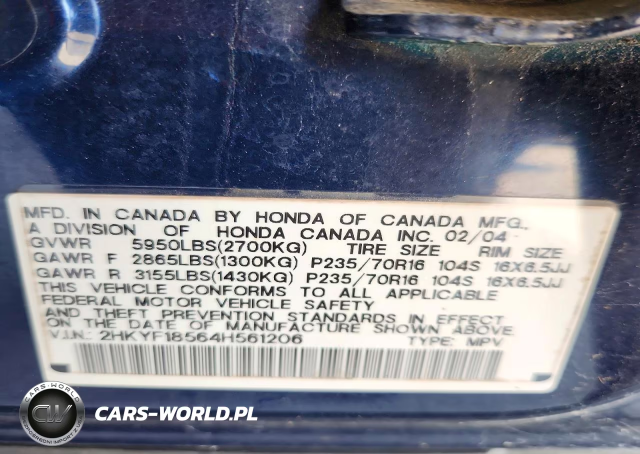 2004 Honda Pilot Exl VIN:2HKYF18564H561206 - 12