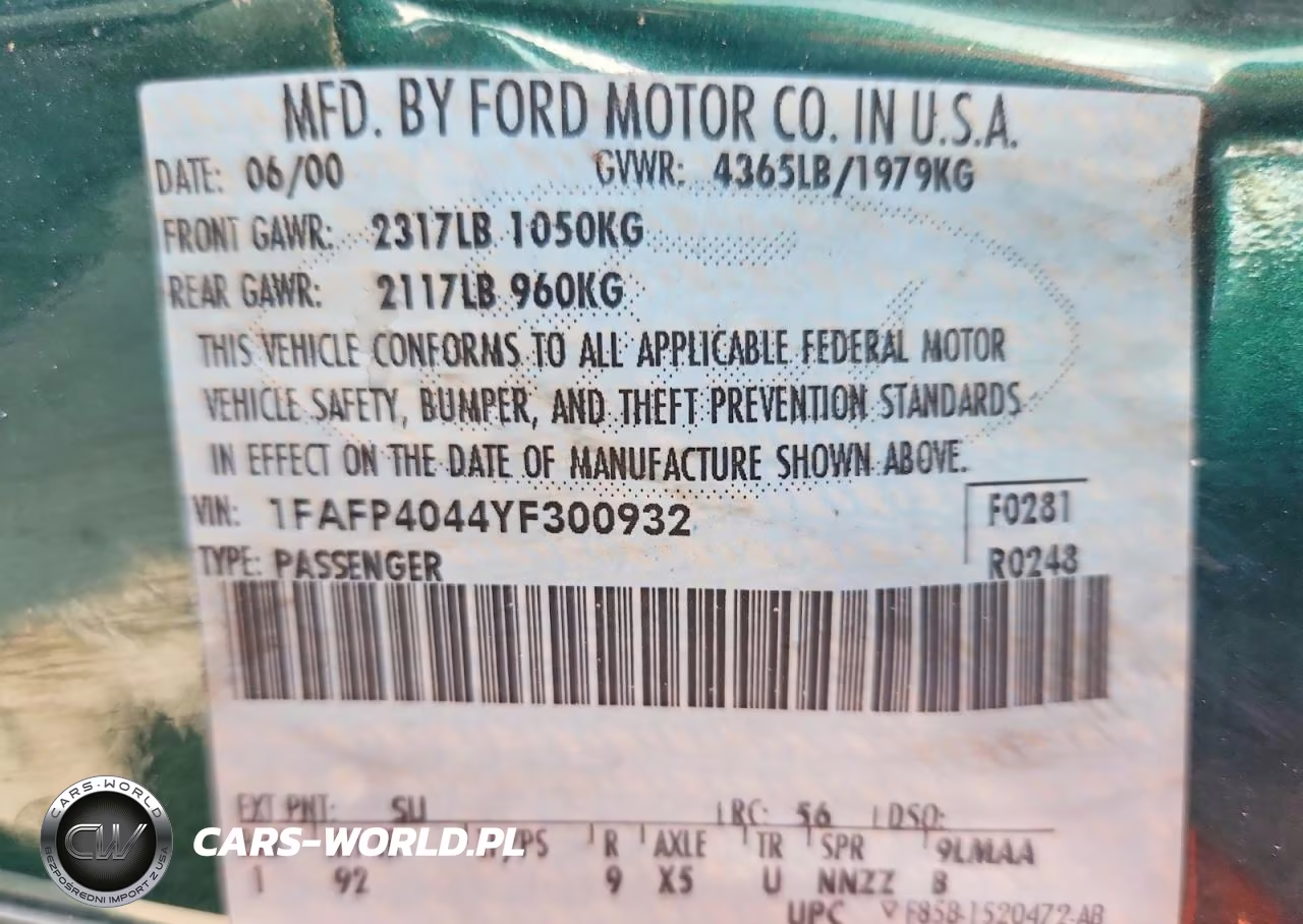 2000 Ford Mustang VIN:1FAFP4044YF300932 - 12