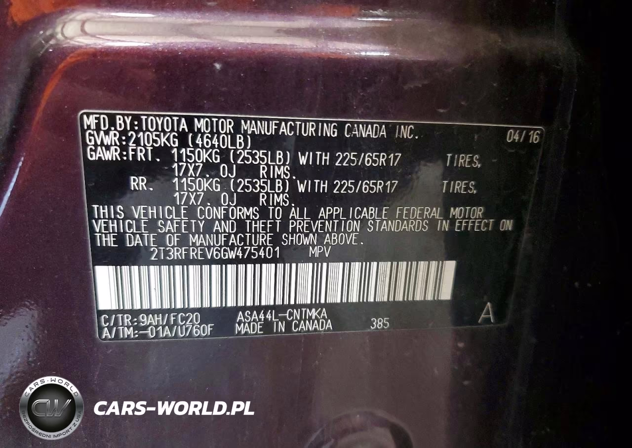 2016 Toyota Rav4 Xle VIN:2T3RFREV6GW475401 - 13