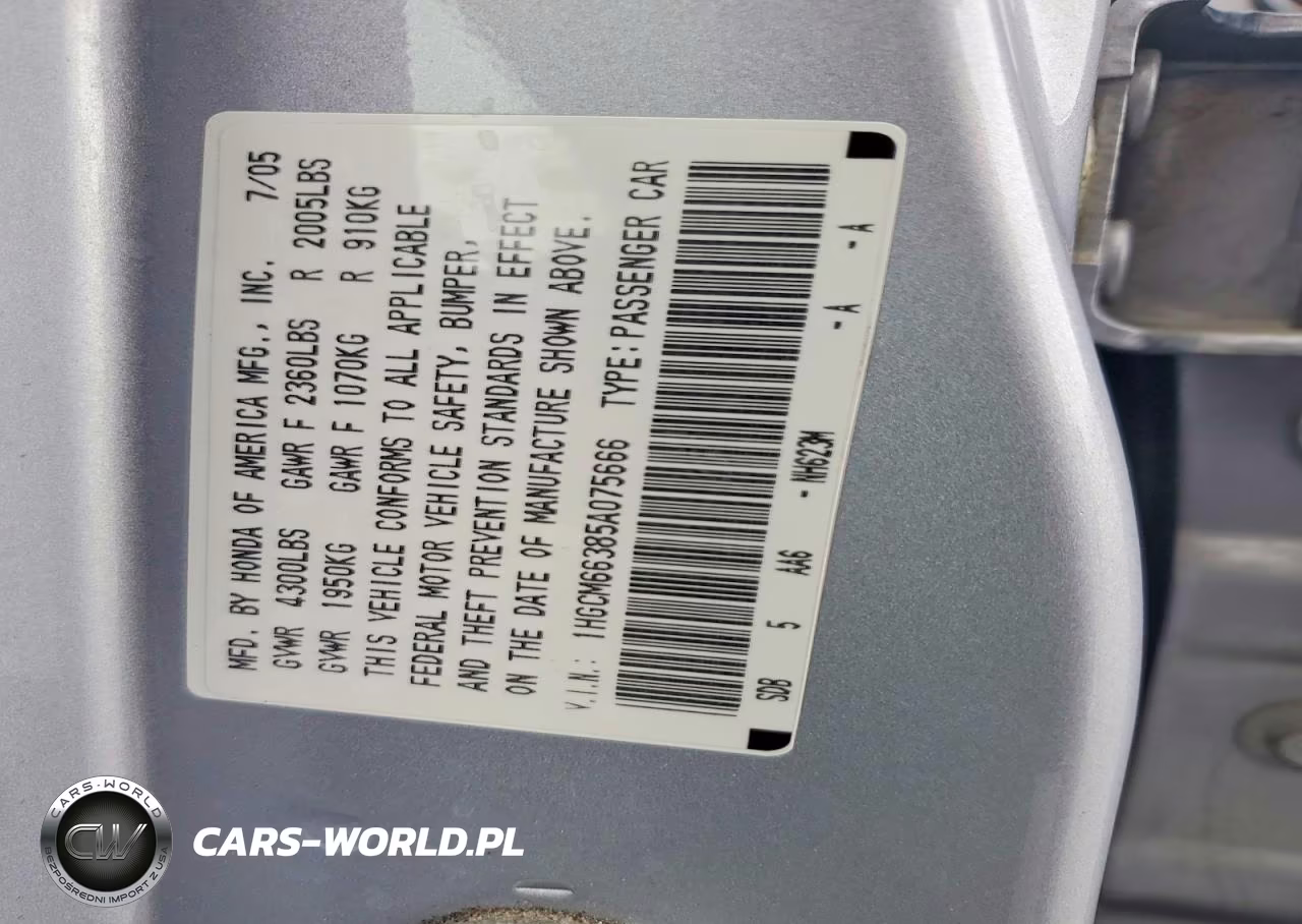 2005 Honda Accord Lx VIN:1HGCM66385A075666 - 12