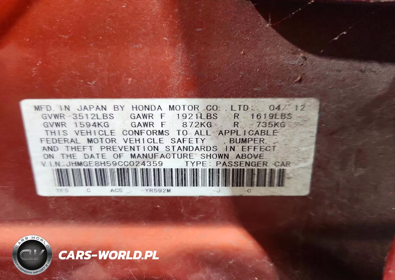 2012 Honda Fit Sport VIN:JHMGE8H59CC024359 - 13