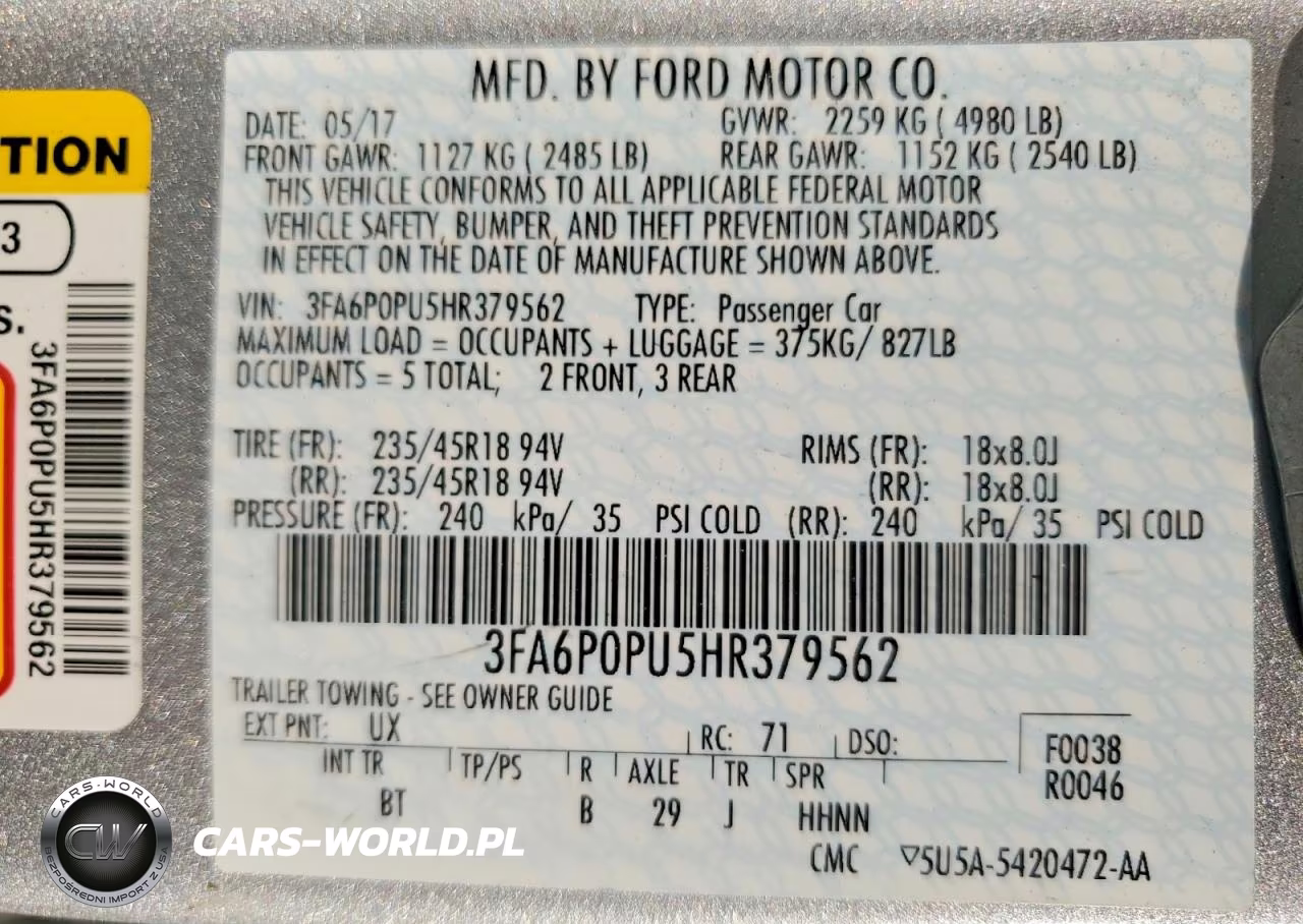 2017 Ford Fusion Se Phev VIN:3FA6P0PU5HR379562 - 12