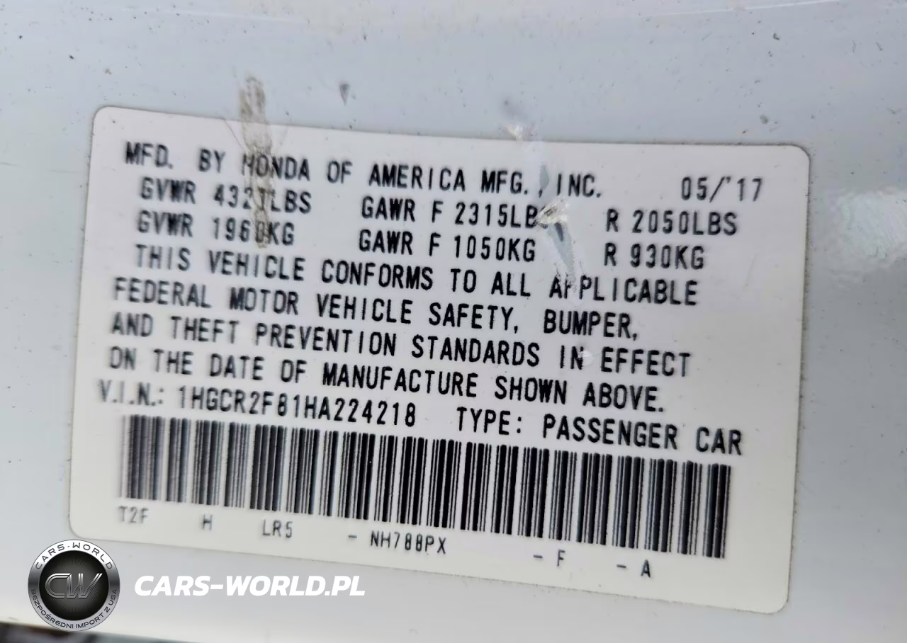 2017 Honda Accord Exl VIN:1HGCR2F81HA224218 - 12