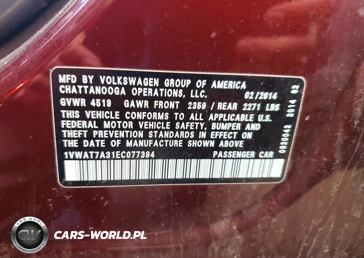 2014 Volkswagen Passat VIN:1VWAT7A31EC077394 - 12