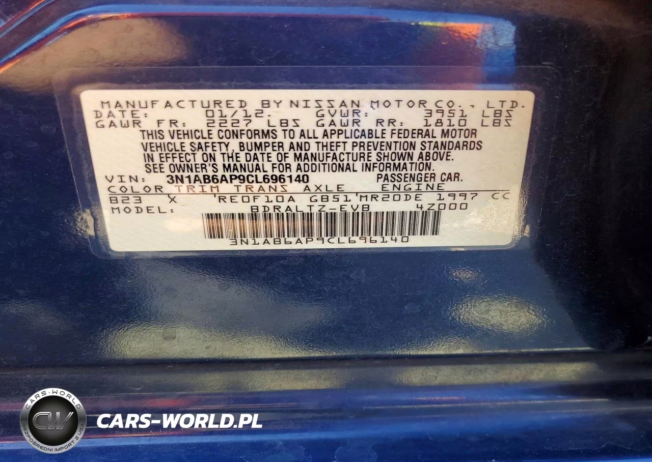 2012 Nissan Sentra 2.0 VIN:3N1AB6AP9CL696140 - 12
