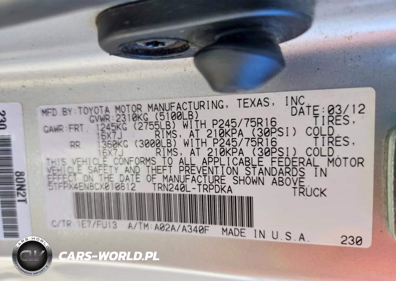 2012 Toyota Tacoma Base VIN:5TFPX4EN8CX010812 - 13