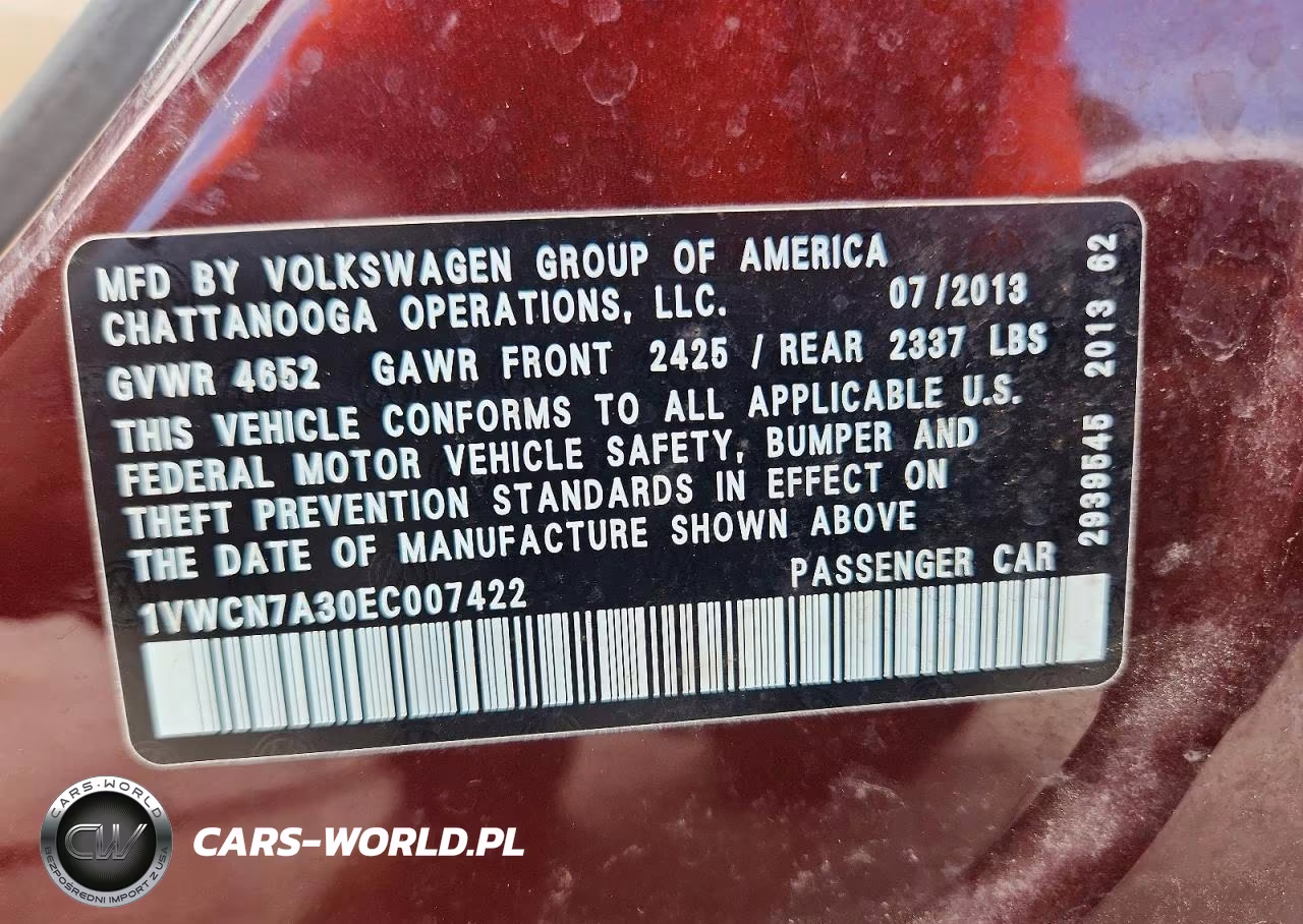 2014 Volkswagen Passat Sel VIN:1VWCN7A30EC007422 - 12