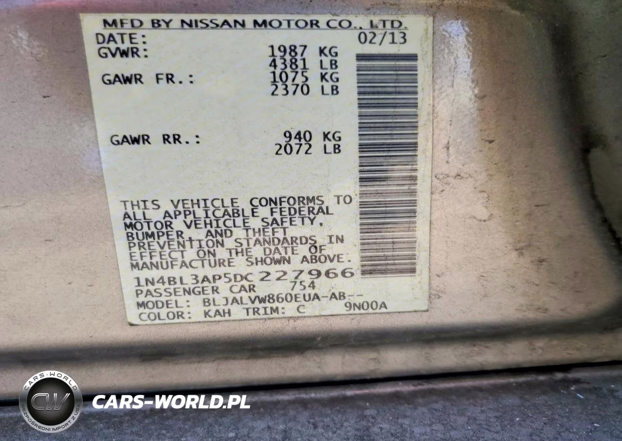 2013 Nissan Altima 3.5 S VIN:1N4BL3AP5DC227966 - 12