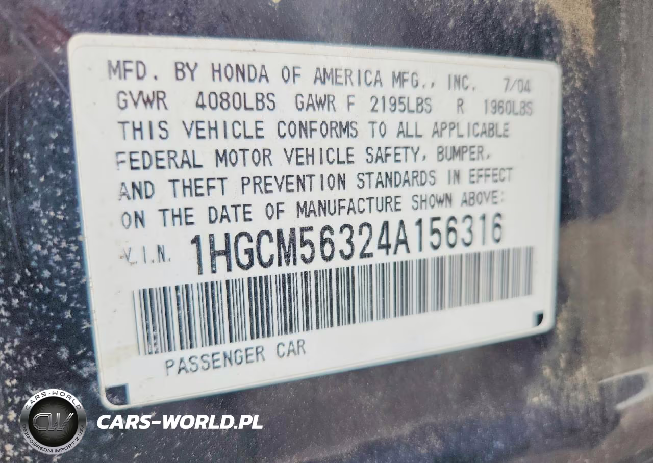 2004 Honda Accord Lx VIN:1HGCM56324A156316 - 13