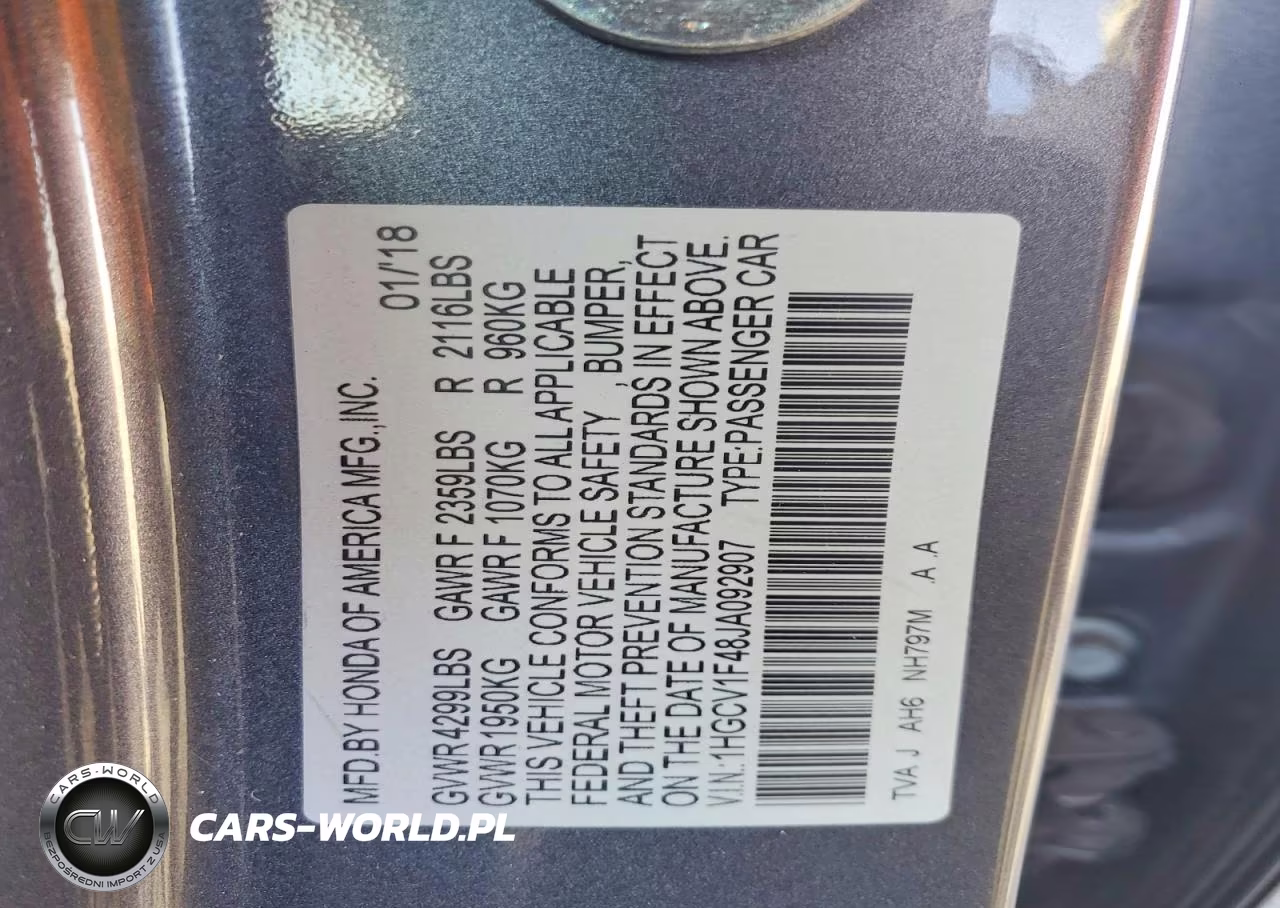 2018 Honda Accord Ex VIN:1HGCV1F48JA092907 - 12