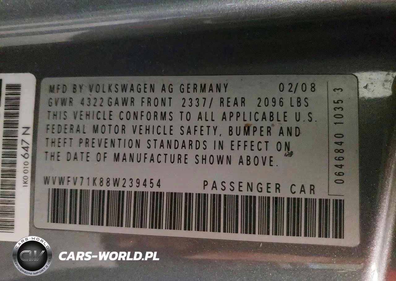 2008 Volkswagen Gti VIN:WVWFV71K88W239454 - 13