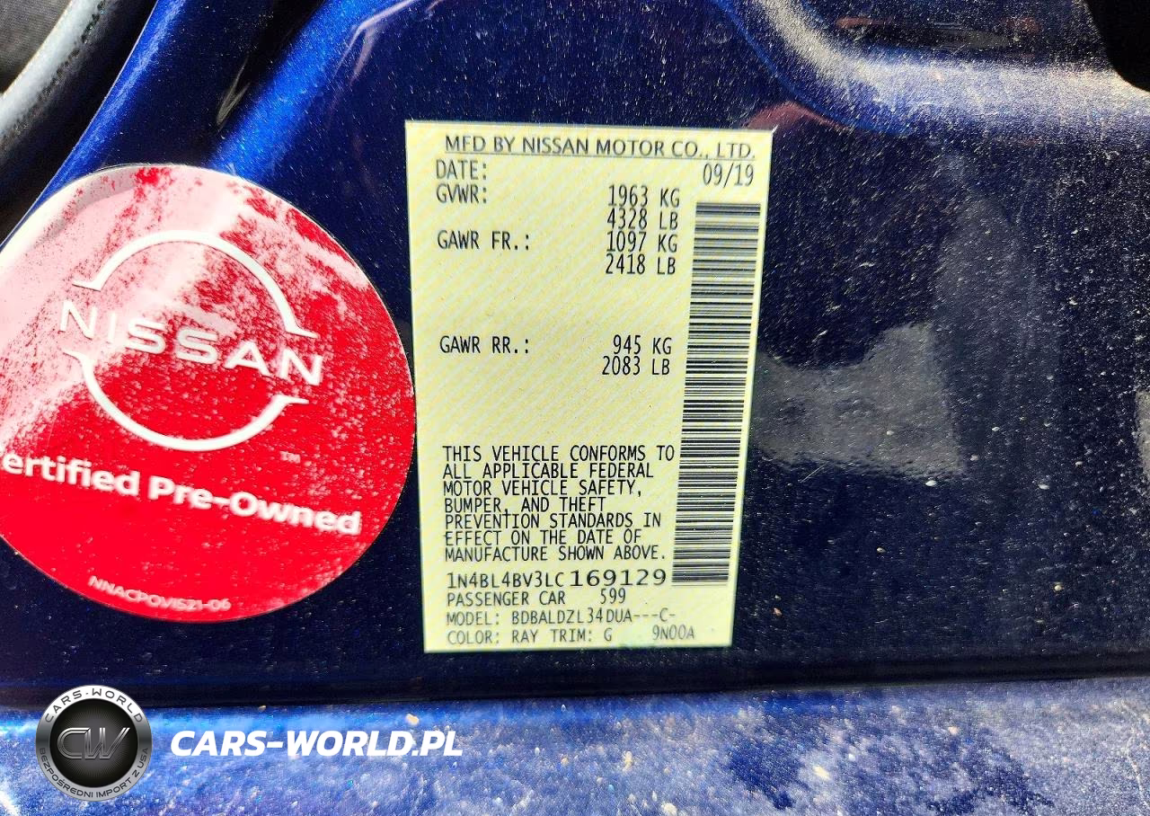 2020 Nissan Altima S VIN:1N4BL4BV3LC169129 - 12