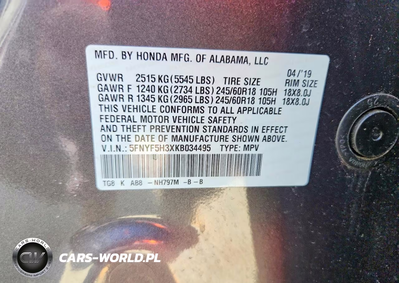 2019 Honda Pilot Ex VIN:5FNYF5H3XKB034495 - 13