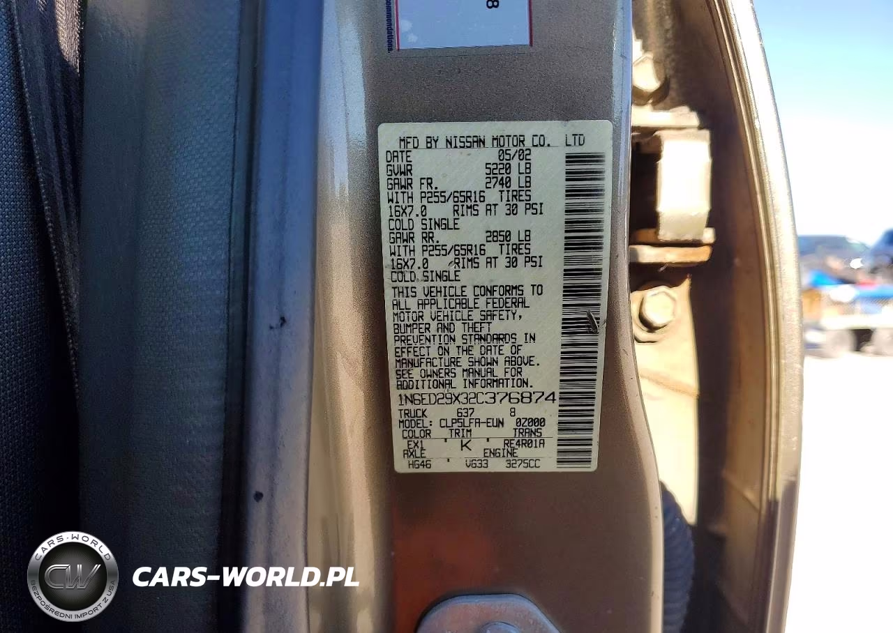 2002 Nissan Frontier Xe-V6 VIN:1N6ED29X32C376874 - 12