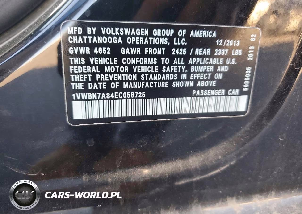 2014 Volkswagen Passat Se VIN:0LDL0TA34EC058725 - 12