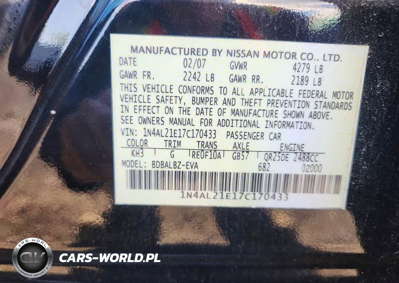 2007 Nissan Altima 2.5 VIN:1N4AL21E17C170433 - 12