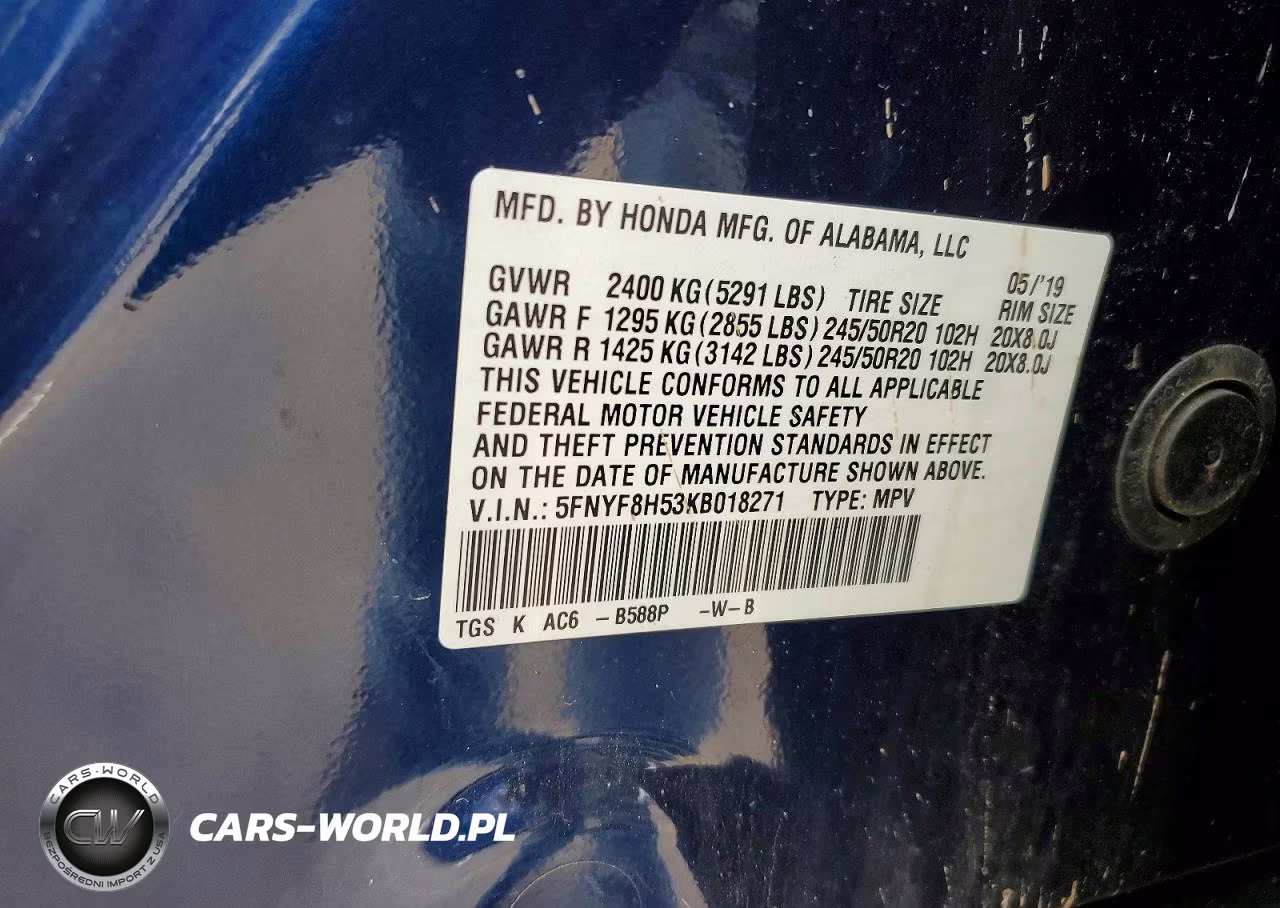 2019 Honda Passport Exl VIN:5FNYF8H53KB018271 - 13