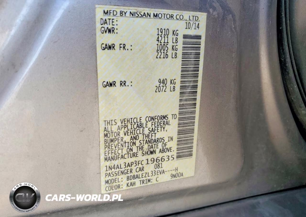 2015 Nissan Altima 2.5 S VIN:1N4AL3AP3FC196635 - 12