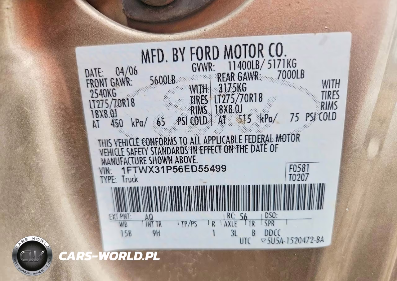 2006 Ford F350 Srw Super Duty VIN:1FTWX31P56ED55499 - 12