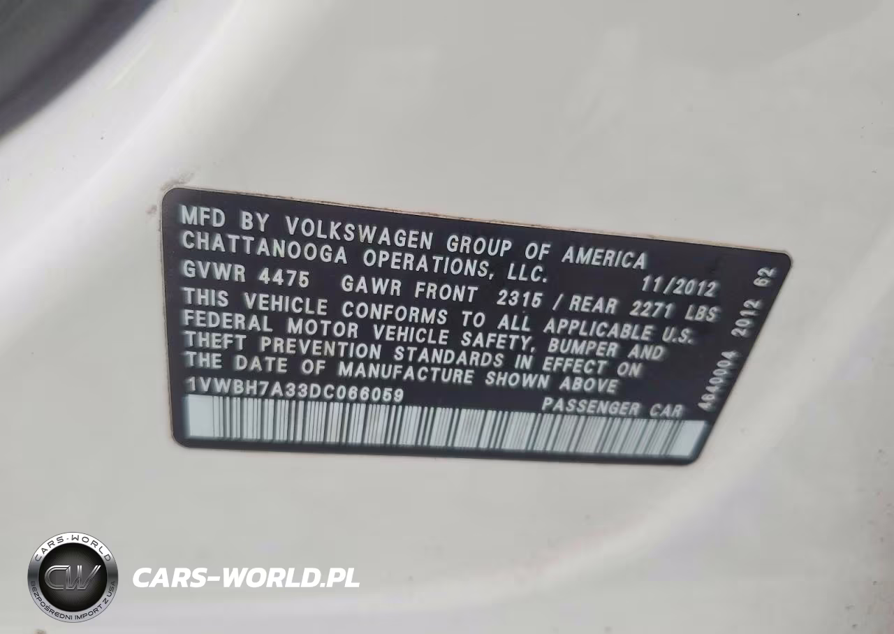 2013 Volkswagen Passat Se VIN:1VWBH7A33DC066059 - 12
