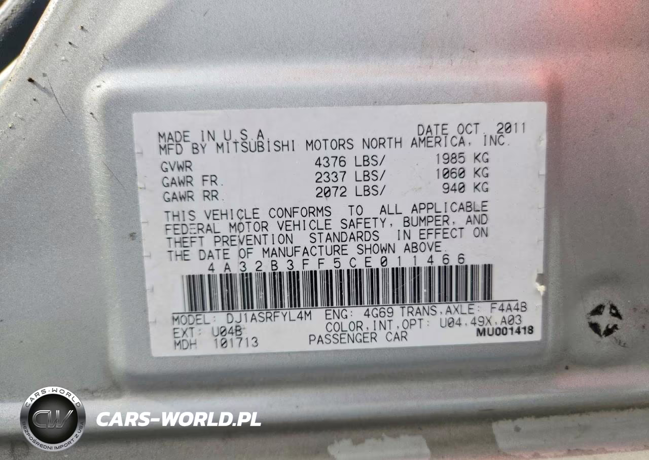 2012 Mitsubishi Galant Es VIN:4A32B3FF5CE011466 - 12