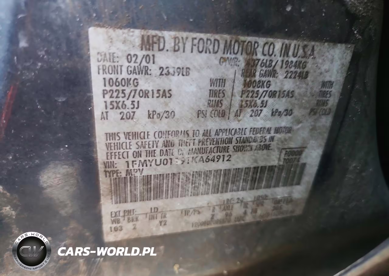 2001 Ford Escape Xls VIN:1FMYU01191KA64912 - 13