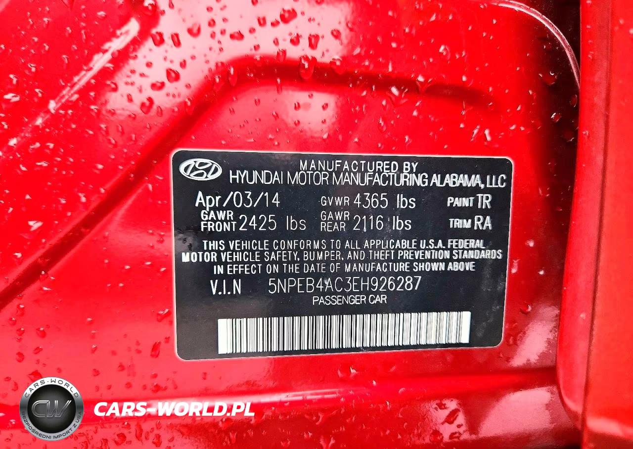 2014 Hyundai Sonata Gls VIN:5NPEB4AC3EH926287 - 12