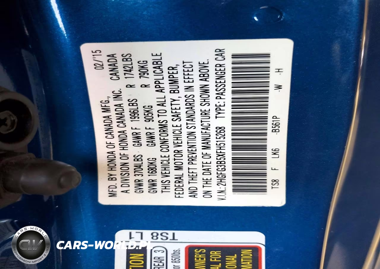 2015 Honda Civic Lx VIN:2HGFG3B5XFH515268 - 12