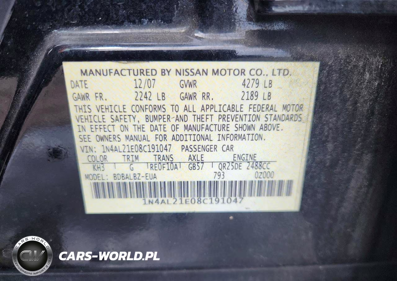 2008 Nissan Altima 2.5 VIN:1N4AL21E08C191047 - 12
