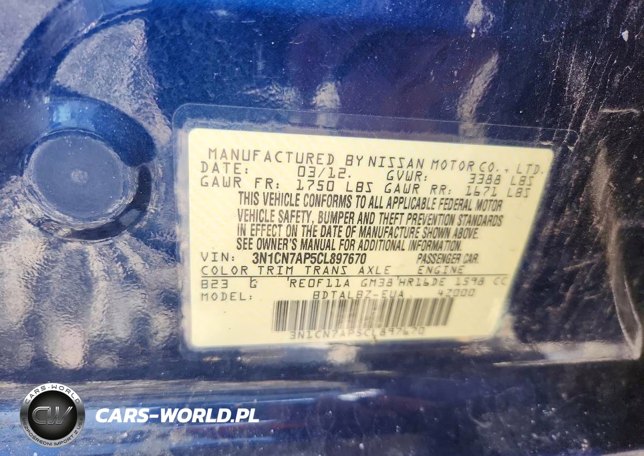 2012 Nissan Versa 1.6 S VIN:3N1CN7AP5CL897670 - 12