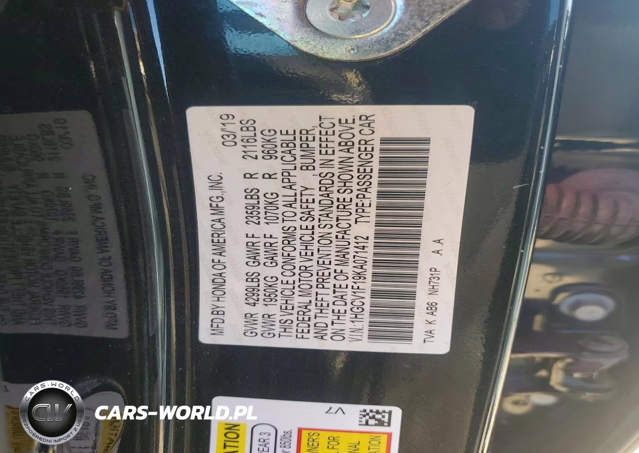 2019 Honda Accord Lx VIN:1HGCV1F19KA071412 - 12
