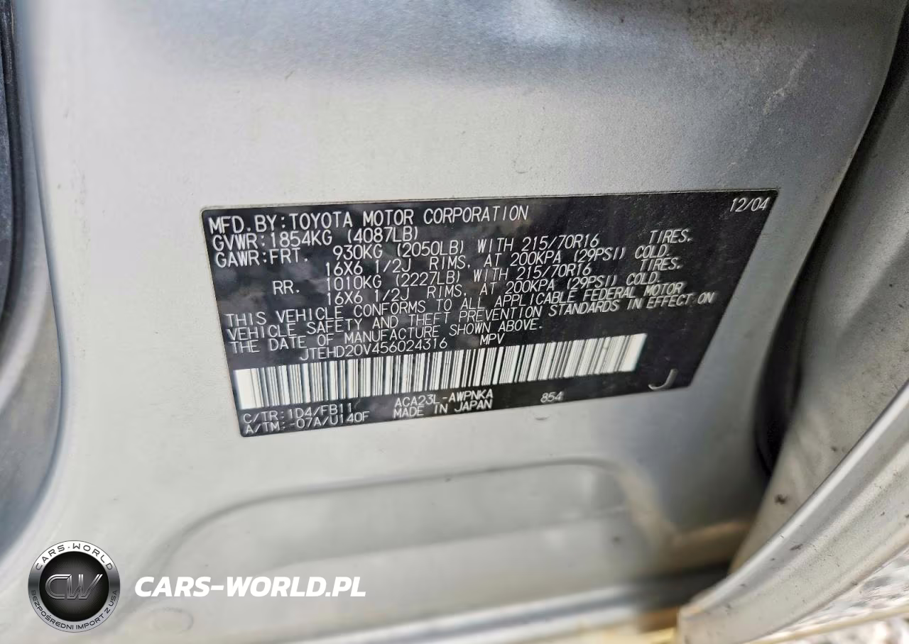 2005 Toyota Rav4 Base VIN:JTEHD20V456024316 - 12