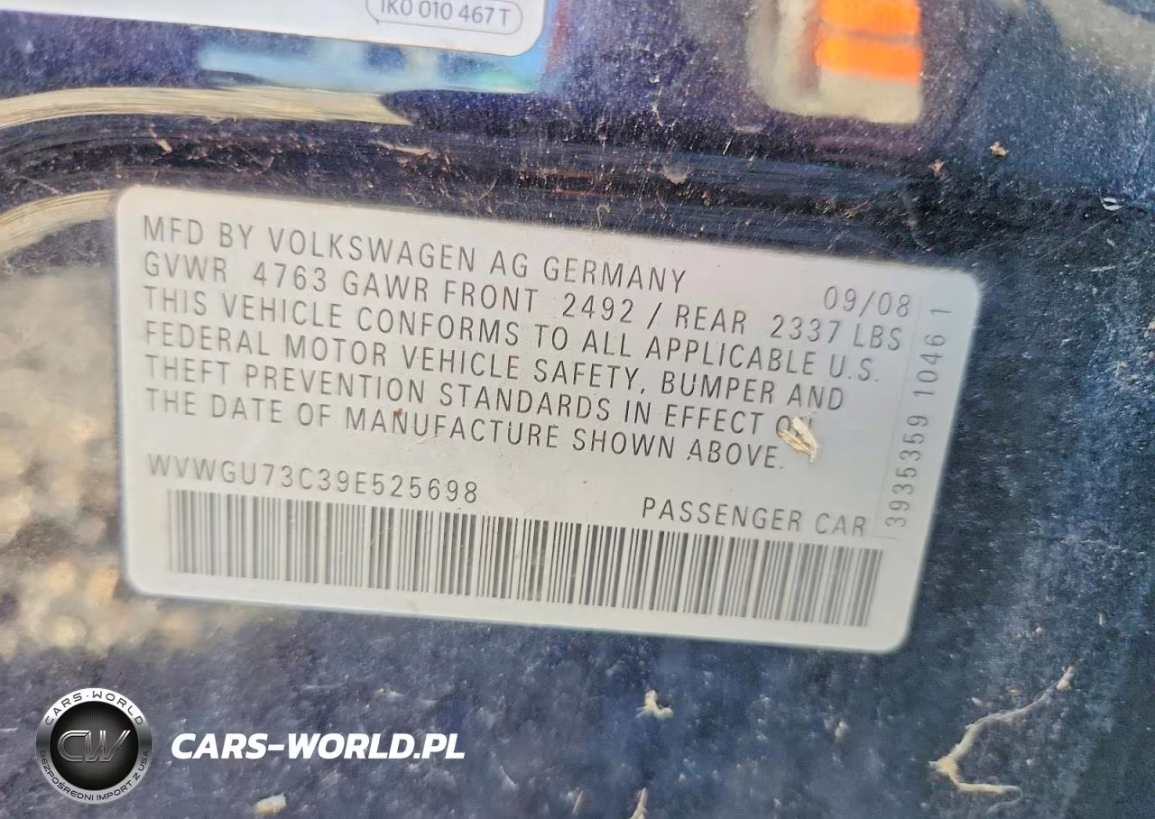 2009 Volkswagen Cc VIN:WVWGU73C39E525698 - 12