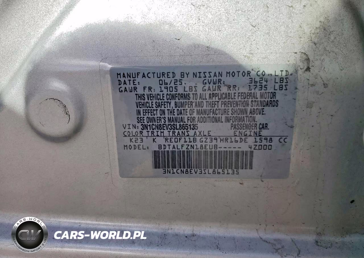 2025 Nissan Versa Sv VIN:3N1CN8EV3SL865135 - 12