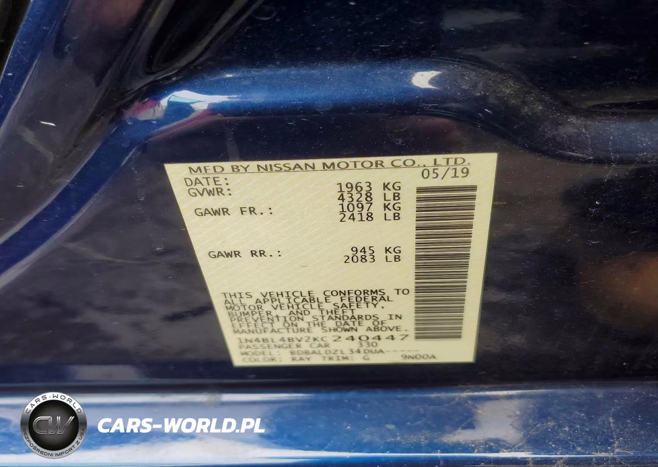 2019 Nissan Altima S VIN:1N4BL4BV2KC240447 - 12