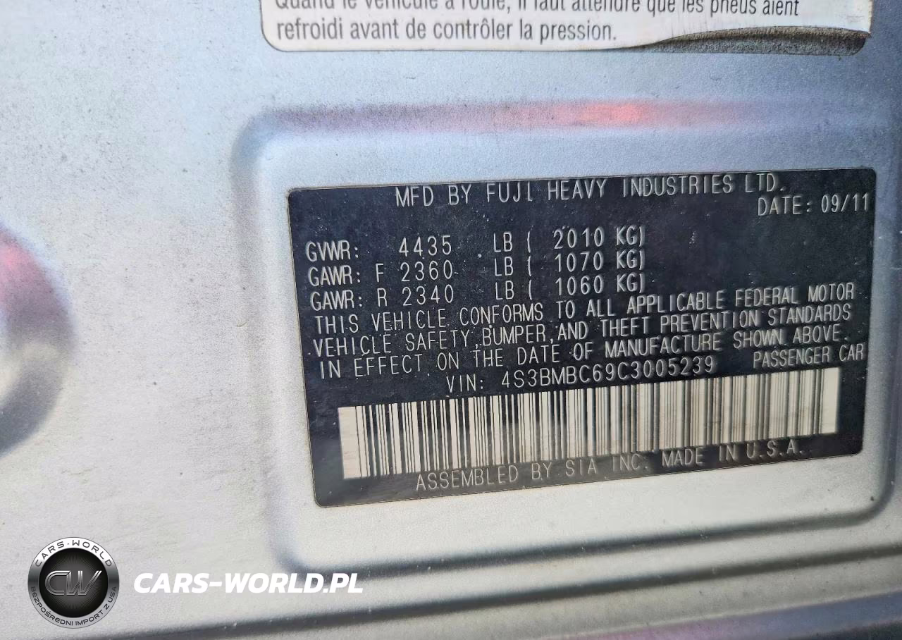 2012 Subaru Legacy 2.5I Premium VIN:4S3BMBC69C3005239 - 13