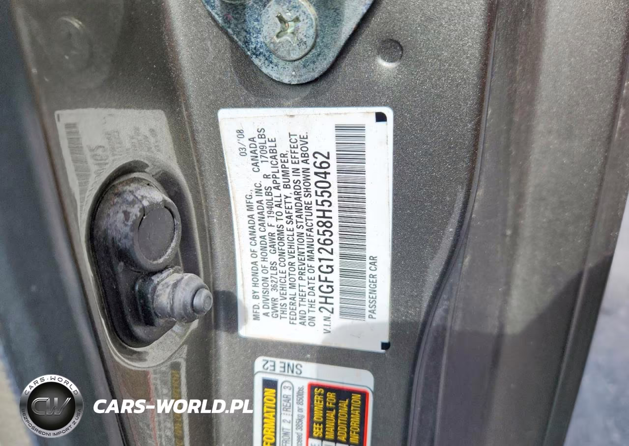 2008 Honda Civic Lx VIN:2HGFG12658H550462 - 13