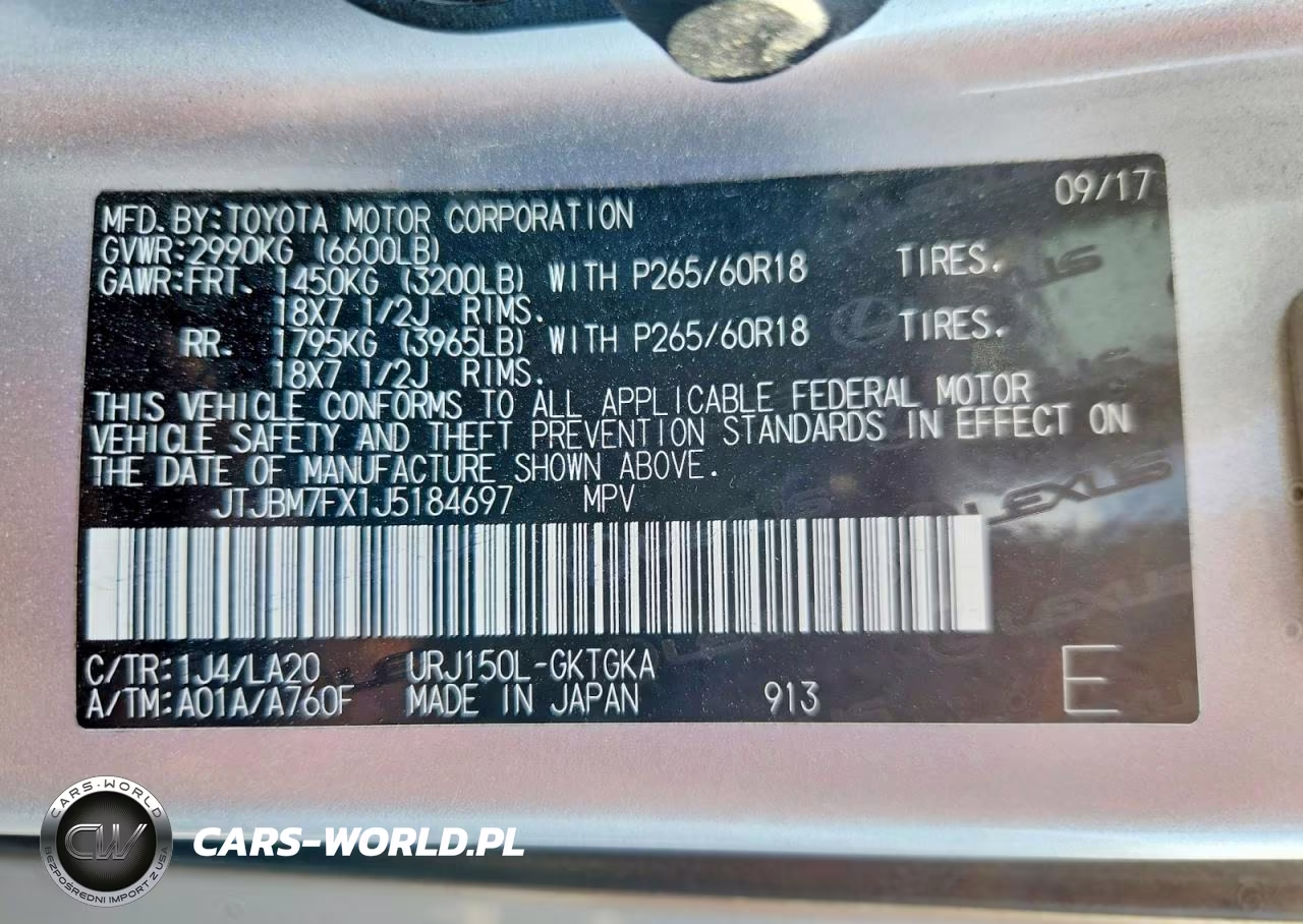 2018 Lexus Gx 460 VIN:JTJBM7FX1J5184697 - 13