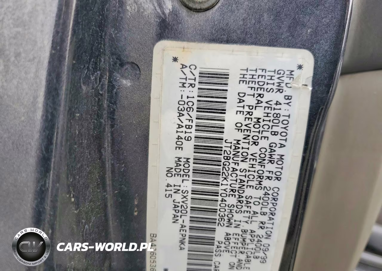 2000 Toyota Camry Le VIN:JT2BG22K1Y0400362 - 12