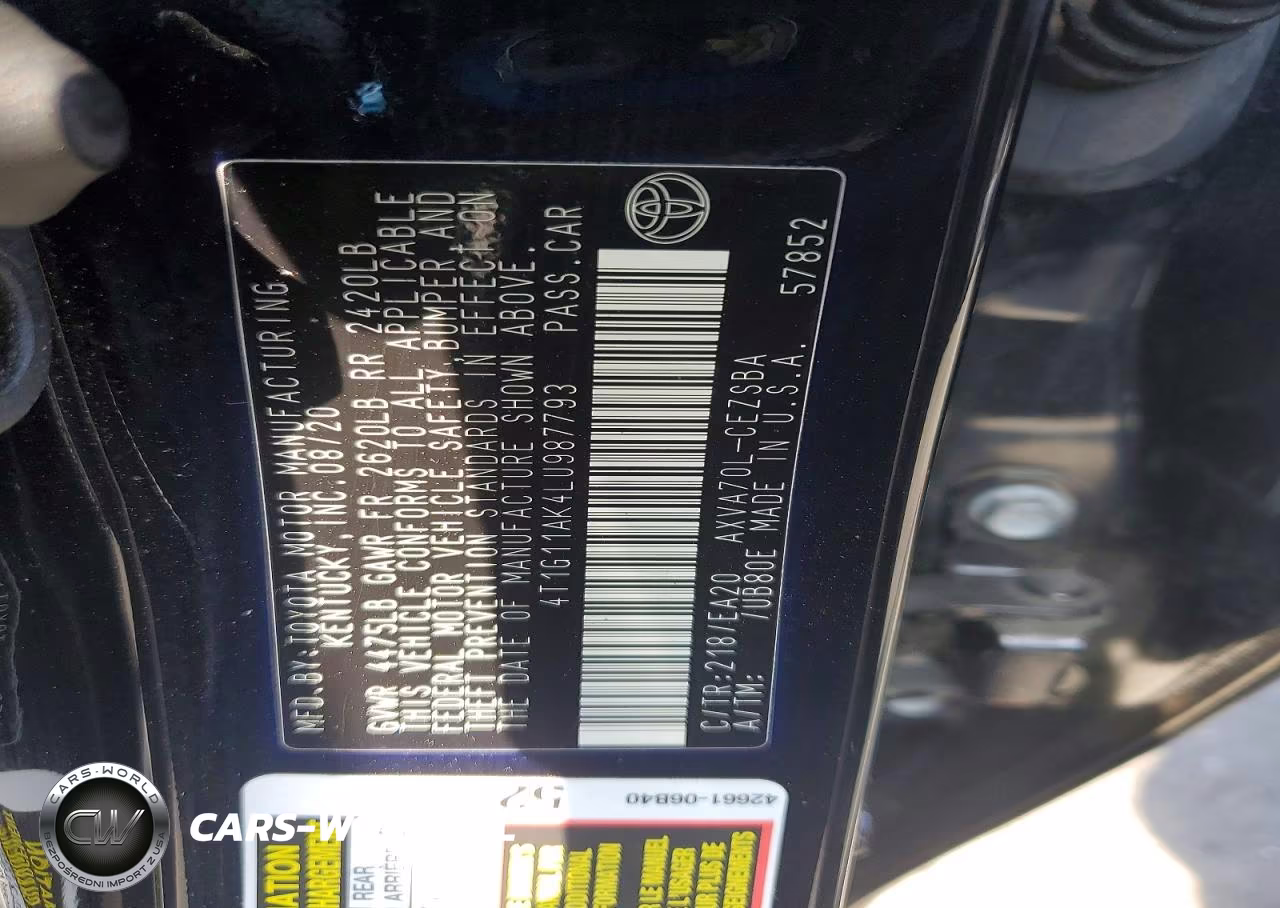2020 Toyota Camry Se VIN:4T1G11AK4LU987793 - 12