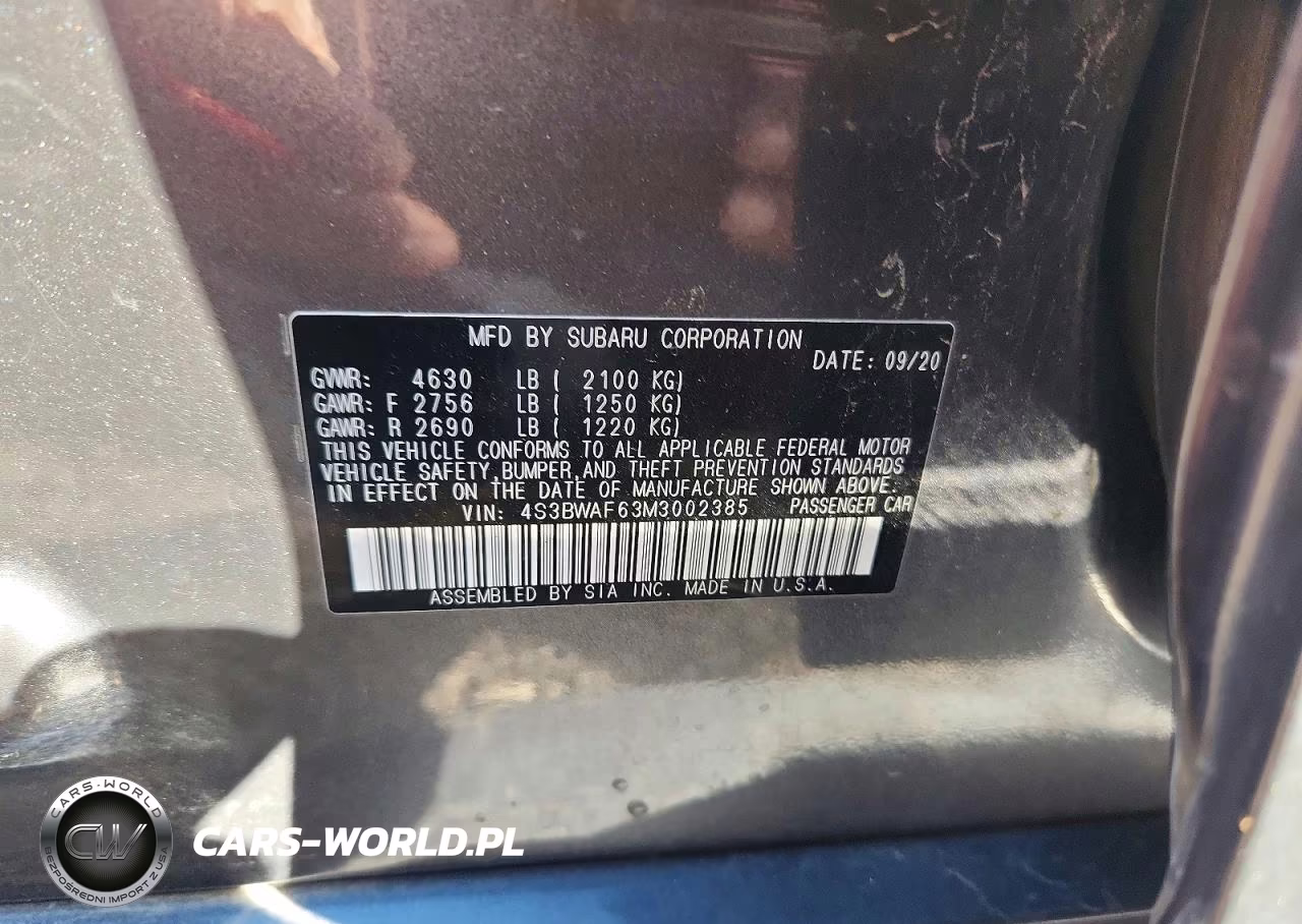 2021 Subaru Legacy Premium VIN:4S3BWAF63M3002385 - 12