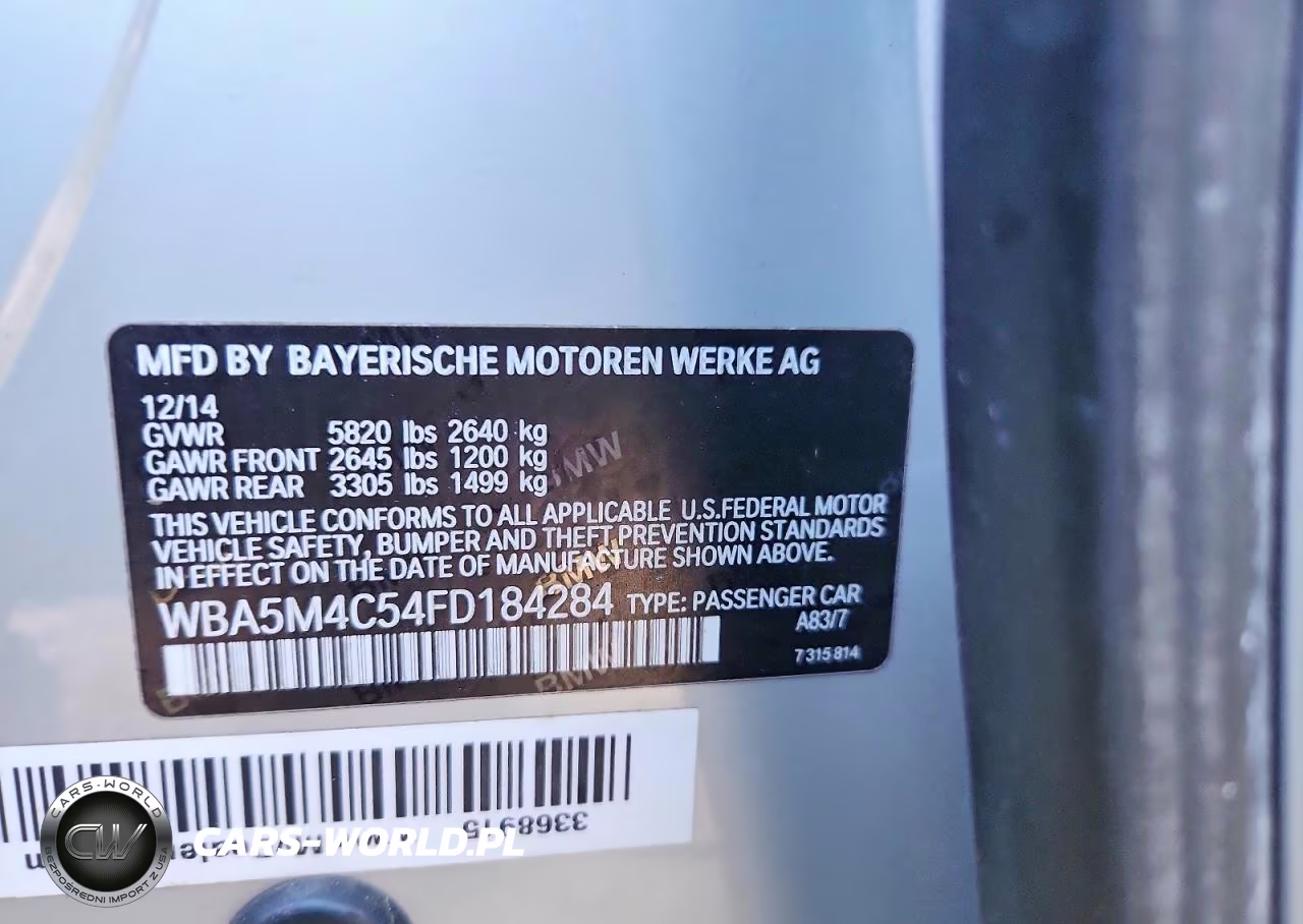 2015 BMW 535 Xigt VIN:WBA5M4C54FD184284 - 12