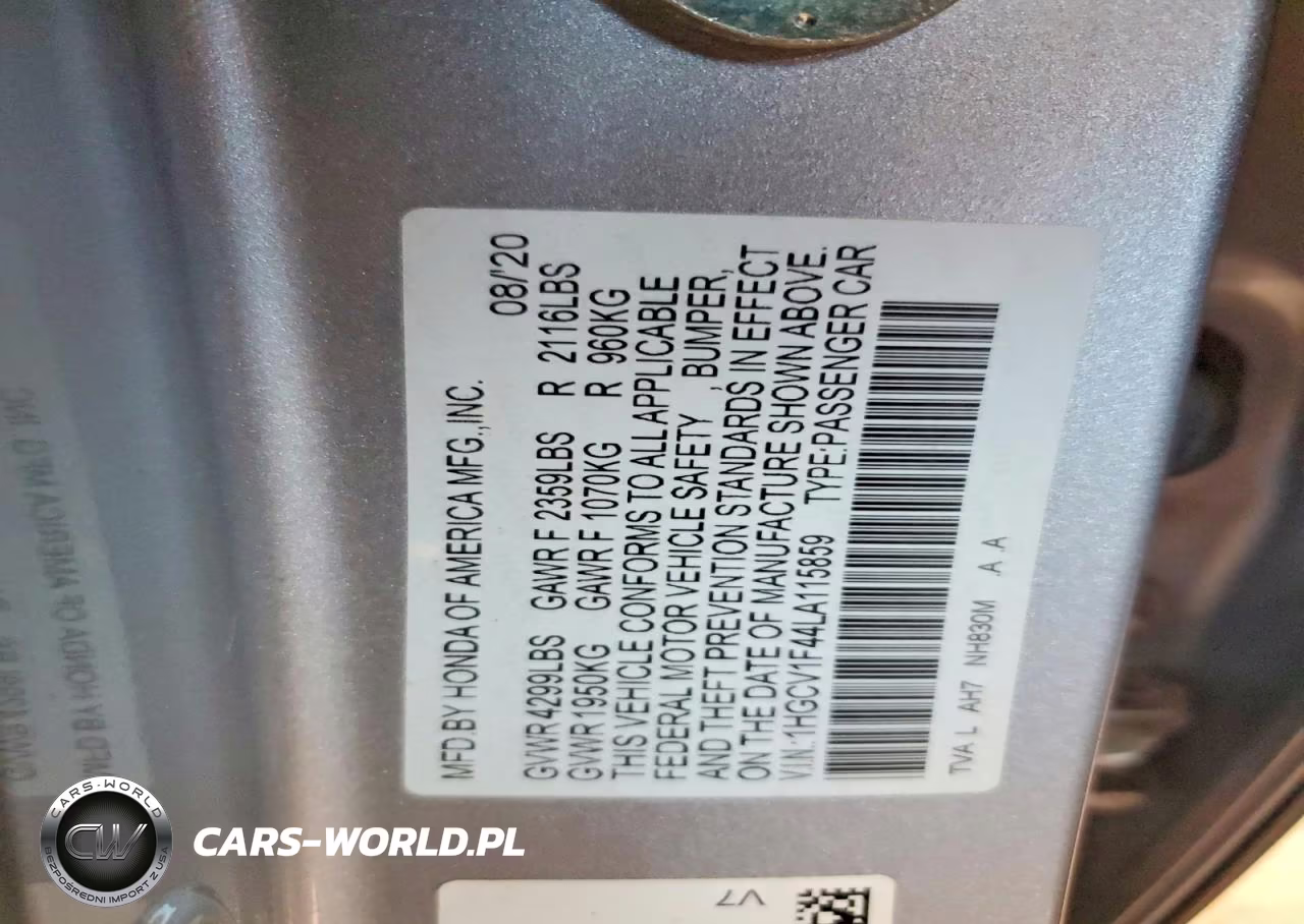 2020 Honda Accord Ex VIN:1HGCV1F44LA115859 - 12