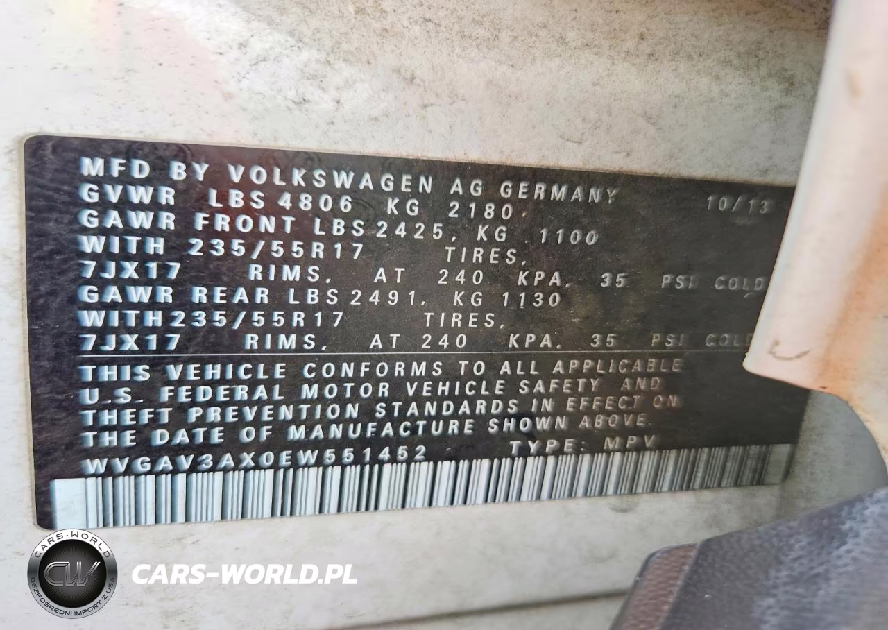 2014 Volkswagen Tiguan S VIN:WVGAV3AX0EW551452 - 13
