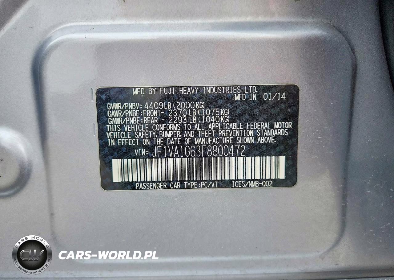2015 Subaru Wrx Limited VIN:JF1VA1G63F8800472 - 13