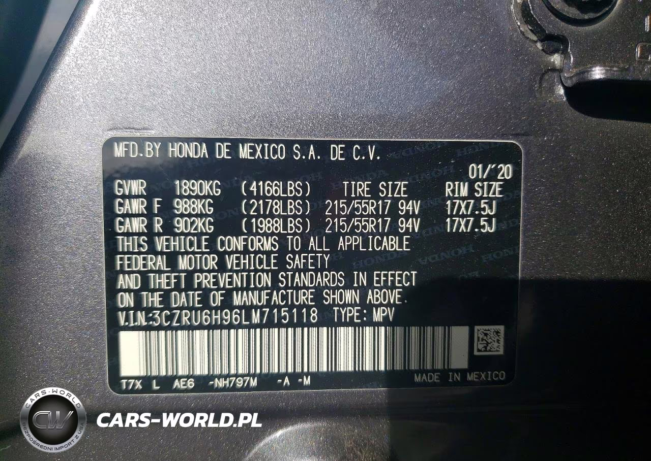 2020 Honda Hr-V Touring VIN:3CZRU6H96LM715118 - 12